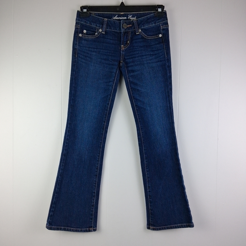 American Eagle Favorite Boyfriend Jeans Women's 00 Short Blue Dark Wash Stretch